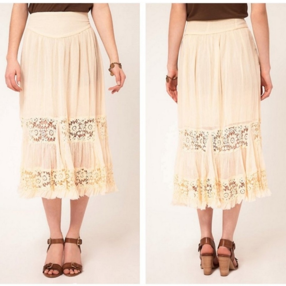Free People Lace Therapy Crochet Midi Skirt NWT
